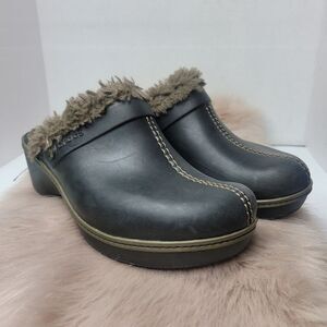 Crocs Cobbler Eva Fur Lined Clog Mule Heels Split Toe Black Women’s 8